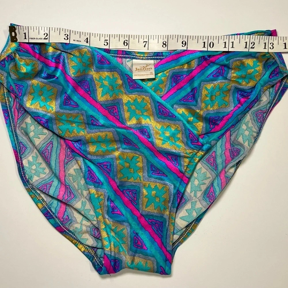 JANTZEN Vintage Metallic Bikini Women’s size 14 HiCut Aztec V-Front - Picture 8 of 13